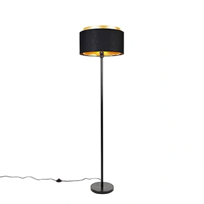 Image of Qazqa Modern Floor lamp Black with Shade Gold Simplo Suitable for LED E27 1 Light Steel Living Room I Bedroom