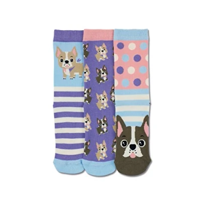Image of United Oddsocks Woof French Bulldog 3 Mismatched for Girls Sizes UK 12 5.5, EUR 30.5 38.5, US 13.5 8 Sweet and Cute Birthday, Christmas, Back to School Gift