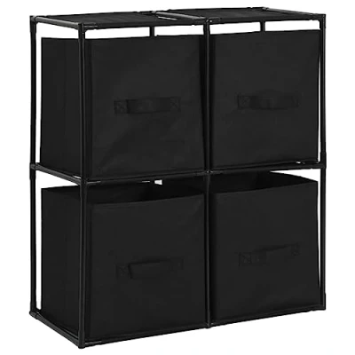 Image of vidaXL Storage Cabinet with 4 Fabric Baskets Black 63x30x71 cm Steel