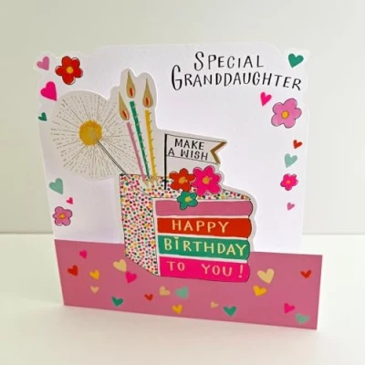 Image of Rachel Ellen Special Granddaughter Birthday Card Slice Of Cake Flowers