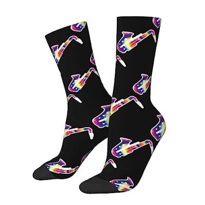Image of KWQDOZF Tie Dye Saxophone Socks Funny Novelty Crew Gift for Men Women Teen