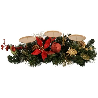 Image of WeRChristmas Red &amp; Gold Table Centre Piece with 3 Pillar Candle Holder Christmas Decoration Size 52cm