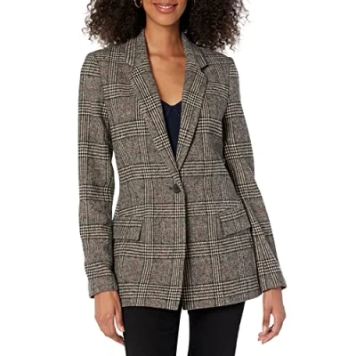 Image of The Drop Women&#039;s Blake Long Blazer, Plaid, S