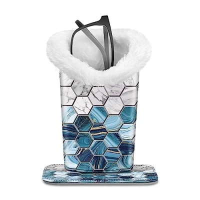 Image of Fintie Plush Lined Eyeglasses Holder with Magnetic Base Premium Vegan Leather Glasses Stand Case, Agate Hexagons, One size