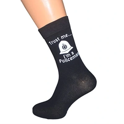 Image of Trust me I&#039;m a Policeman and Helmet Printed Design Mens Black Cotton Rich Socks