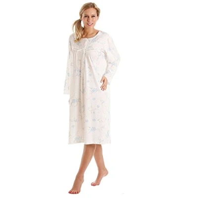 Image of Undercover Ladies Ladyolga Long Sleeve Jersey Cotton Nightie 8904 Blue Floral 10 12