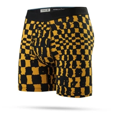 Image of Stance Warp Check Men&#039;s Boxer Briefs Gold Yellow Checked Patterned Cotton Shorts Underwear XL