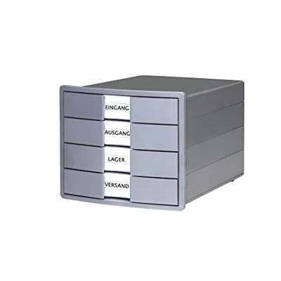 Image of HAN Impuls 2.0 Karma Drawer Box at Least 80% Recycled Plastic with 4 Closed Drawers for DIN A4/C4 Including Labelling Labels, Pull Out Lock, Furniture Friendly Rubber Feet, 10128 18, Grey