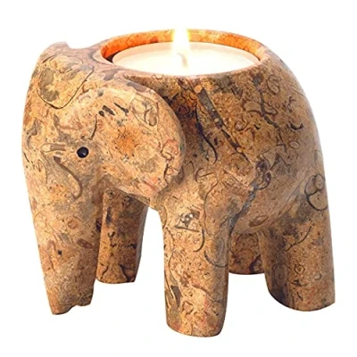 Image of Himalayan Marble Elephant Tea light Holder Fossilstone