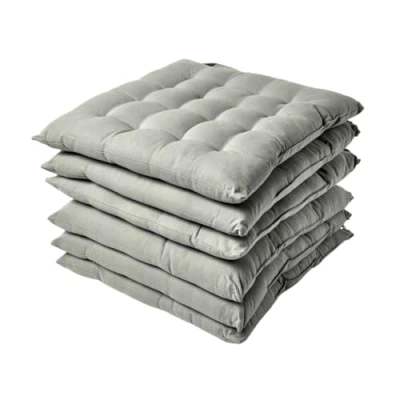 Image of HOMESCAPES Grey Seat Pads for Dining Chair, Set of 6 100% Cotton Chair with Straps, 40x40 cm