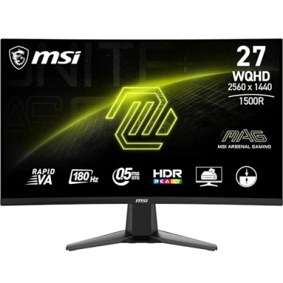 Image of MSI MAG 27CQ6F 27 Inch WQHD Curved Gaming Monitor 1500R 2560 x 1440 Rapid VA Panel, 180 Hz / 0.5ms (GtG, Min.), Adaptive Sync DP 1.4a, HDMI 2.0b CEC
