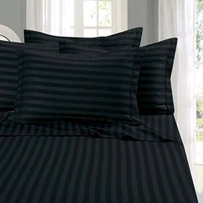 Image of Elegant Comfort Softest and Coziest 4 Piece Sheet Set 1500 Premium Hotel Quality Microfiber Luxurious Wrinkle Resistant Damask Stripe Bed Set, Twin XL, Black