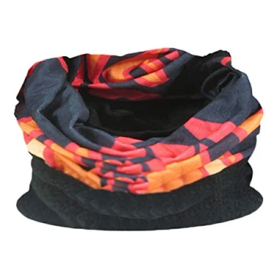 Image of Multifunctional Snood for Men. Scarf, hat, Neck Warmer, Hood, Balaclava with Fleece Section (Black &amp; Orange Flame)