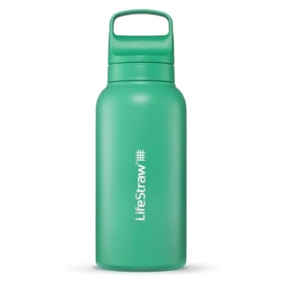 Image of LifeStraw Go Series Insulated Stainless Steel Water Filter Bottle for Travel and Everyday Use, 1L Cactus Green