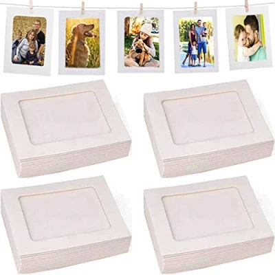 Image of 40Pcs White Home Decor, 4&quot;x6&quot; Paper Photo Flim DIY Wall Picture Hanging Frame Album+Rope+Clips Set Great for School or Party Decor 10x15 cm