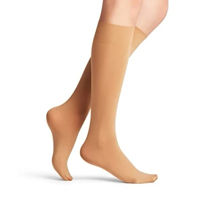 Image of FALKE Women&#039;s Seidenglatt 40 DEN W KH Semi Opaque Plain 1 Pair Knee High Socks, Black (Black 3009), 5.5 8