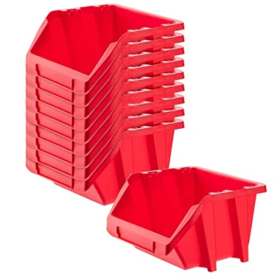 Image of KADAX Storage Bins, Plastic Organiser for Workshop and Garage, Boxes Screws Nails, Stacking Bins (Red, 118 x 98 mm, Set of 10)