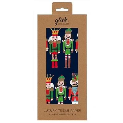 Image of Glick Four Sheets Christmas Tissue Paper, Nutcracker Paper for Wrapping, Xmas (Four Sheets), Navy
