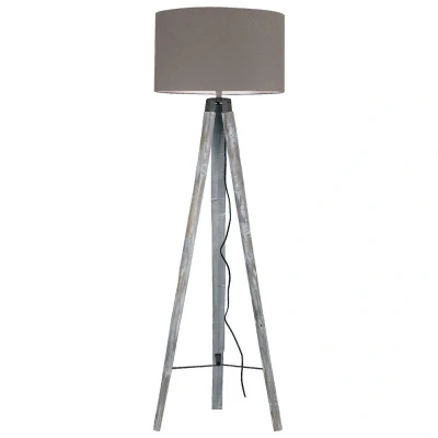 Image of GALLERY Tripod Floor Lamp Wood, Fabric Lampshade 51x156cm