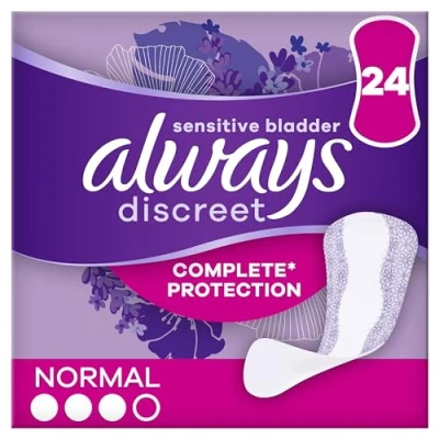 Image of Always Discreet Incontinence Liners Women, 24 Liners, Moderate Absorbency, Thin and Flexible, for Sensitive Bladder