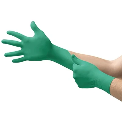 Image of Ansell TouchNTuff 92 500 Disposable Gloves in Nitrile for Chemical and Food handling, Powdered, Green, Size 9.5 10 (100 Gloves)