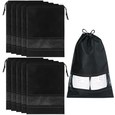 Image of Welsberg 10 Pieces Travel Shoe Bags Sack Pouch Waterproof Large Storage Organizer with Drawstring and Transparent Slot for Men Women&#039;s Shoes, Sneakers, Loafers