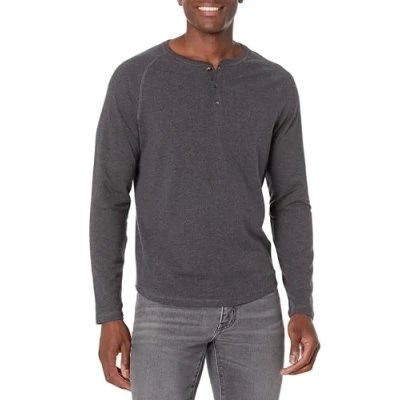 Image of Amazon Essentials Men&#039;s Slim Fit Long Sleeve Henley Shirt, Charcoal Heather, S