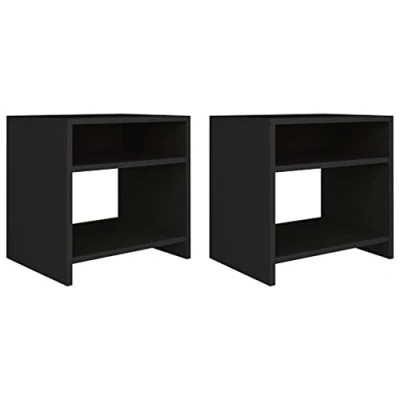 Image of vidaXL 2 Piece Black Bedside Cabinet/Nightstand Set Modern Engineered Wood Nightstands with Drawers for Bedroom 40x30x40 cm
