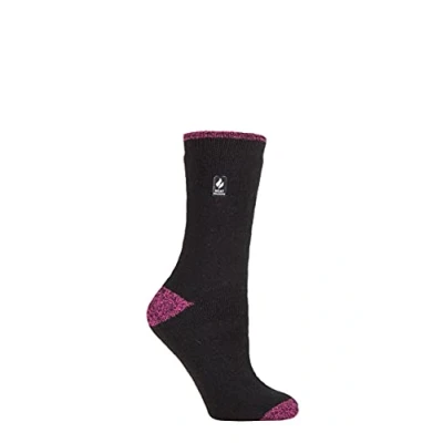 Image of Women&#039;s 1 Pair SOCKSHOP Heat Holders 2.3 TOG Patterned Thermal Socks Prague Heel &amp; Toe Black / Berry 4 8 Ladies