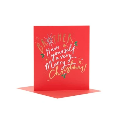 Image of UK Greetings Christmas Card for Brother Red &amp; Gold Design