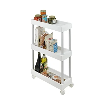 Image of WENKO Mino, Serving, Bathroom, Household Trolley, Polypropylene Aluminium, White, 18 x 80 45 cm