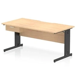 Image of Impulse 1600 x 800mm Scalloped Edge Office Desk Maple Top Black Cable Managed Leg Workstation 1 Drawer Fixed Pedestal
