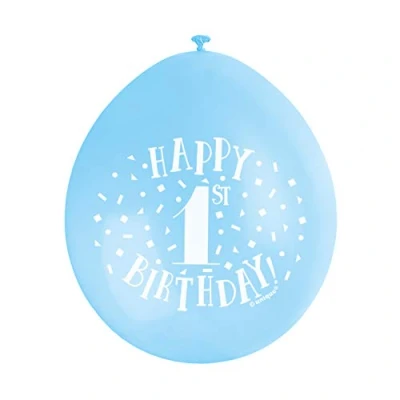 Image of Happy 1st Birthday Blue Latex Balloons (22cm) Pack of 10 Festive &amp; Fun Party Decorations
