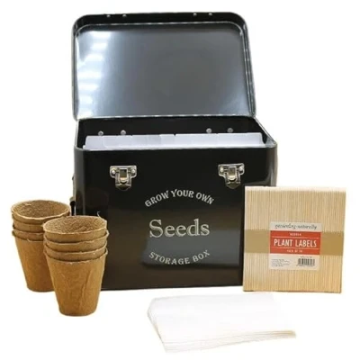 Image of Gardening Naturally Seed Storage Tin Gift Set Midnight Black