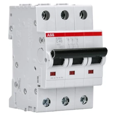 Image of ABB S203 C40 Miniature Circuit Breaker, 3 Pole, Type C, 6/10kA Breaking Capacity, 40 Amp Current (2CDS253001R0404)