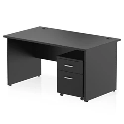 Image of Impulse 1400x800 Desk Black Top Panel End 2 Drawer Mobile Pedestal