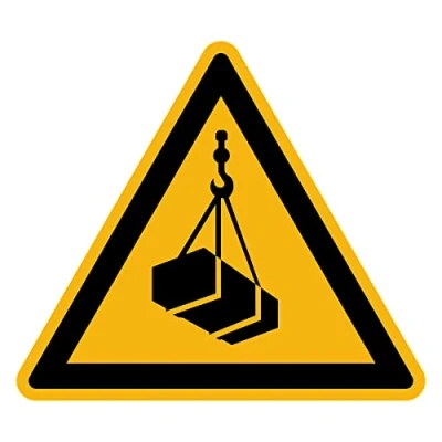 Image of Sticker Danger Warning NF ISO 7010 Laminated Triangular Signage Adhesive Water and UV Resistant Beware Overhead Load 15x15 cm