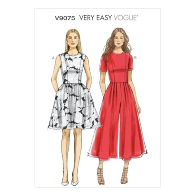 Image of Vogue Patterns 9075 Misses Petite Dress and Jumpsuit,Sizes, Jersey,Denim,Linen, Multi Colour, E5 (14 16 18 20 22)