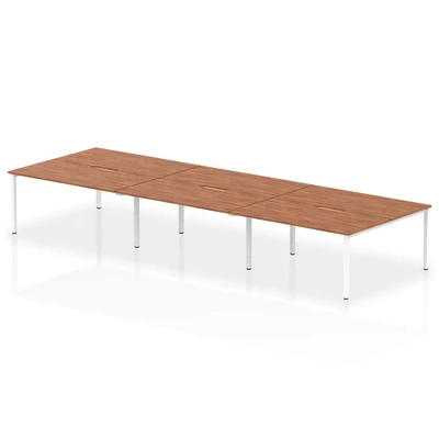 Image of Evolve B2B White Frame Bench Desk 1600 Walnut (6 Pod) BE267