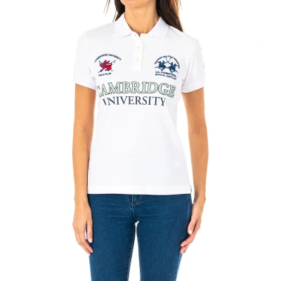 Image of La Martina Womenss short sleeved polo shirt with lapel collar 2WPG65 White Cotton Size Small