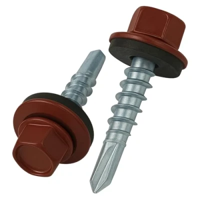 Image of 4.8 mm x 25 Roofing Screws, Hex Head Self drilling Color (RAL 3011 Brown Red) Roof Screws With EPDM Sealed Washer, Rust Proof Zinc Plated Hardened Coarse Threads Screw for Outdoor Use (50 pcs)