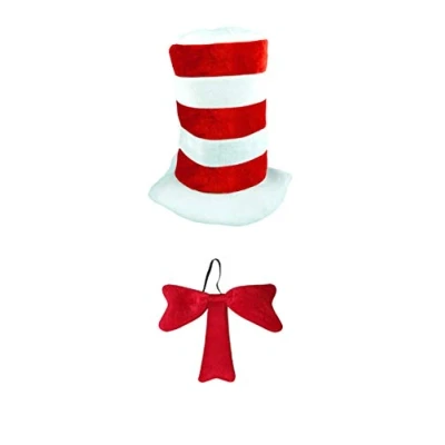 Image of Childrens Adults Tall Hat World Book Day Week Cat Theme Fancy Dress Costume Striped and Bow Tie