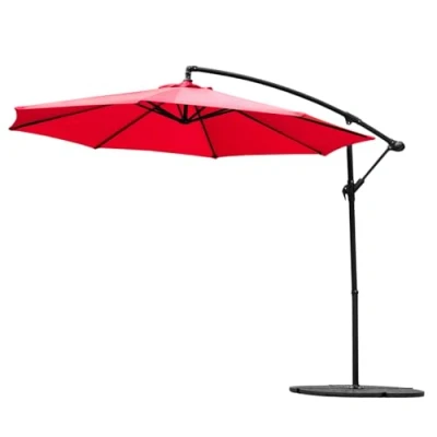 Image of Harrier 3m Cantilever Parasol Adjustable Outdoor Patio Umbrella, Weather Resistant Canopy Optional LED Solar Lights &amp; Bases [5 Colours] (Dark Red, 2x With No Cover)