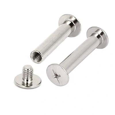 Image of INCREWAY 5mm X 60mm Nickel Plated Binding Chicago Screw Posts Barrel Nuts Docking Rivets Silver Tone 30pcs