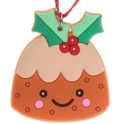 Image of Cute Christmas Pudding Hanging Tree Decoration Silicone Ornament Novelty Bauble Stocking Filler Secret Santa Colourful Multicoloured Small Gift Funny