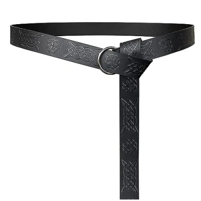 Image of HiiFeuer Medieval Embossed PU Leather O Ring Belt, Retro Renaissance Knight Belt (Black B)