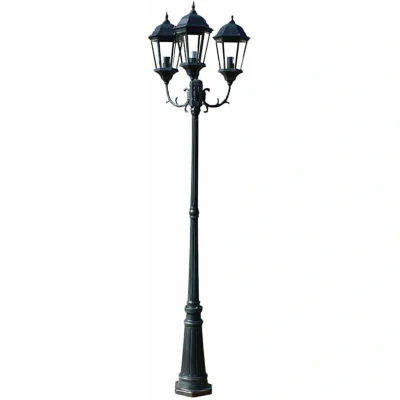 Image of vidaXL Aluminium Garden Light Post, Dark Green/Black, 3 Arms, 230 cm Height, 100W Maximum Power, Weather Resistant, Suitable for Patio, Yard, and Pathways