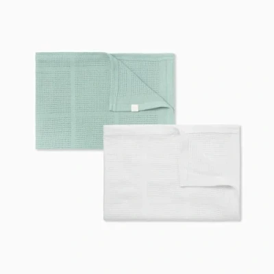 Image of MORI Baby Cellular Blanket for Newborn Pack of 2, Mint &amp; White Soft Swaddle Set, Ideal Cot, Crib, Moses Basket and Pram One Size