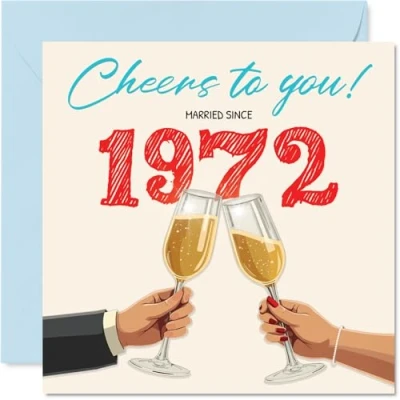 Image of 53rd Anniversary Card for Women Men Cheers! Married Since 1972 Happy 53 Year Companion Partner Husband Wife, 145mm Wedding Anniversaries Greeting Cards