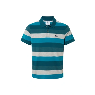 Image of TOG24 Flaxby Mens Striped Polo Shirt with Collar in Supersoft Cotton Rich Pique Lagoon Blue